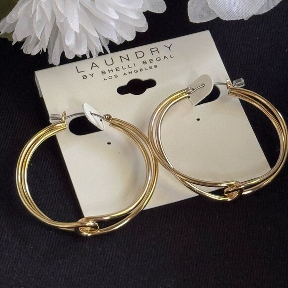 Laundry By Shelli Segal Gold Hoop Earrings 1.75 Inch - Picture 1 of 8